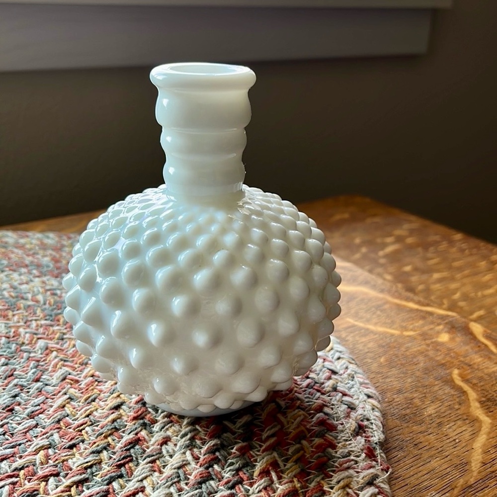 Vintage Fenton Hobnail Milk Glass Bottle Vase